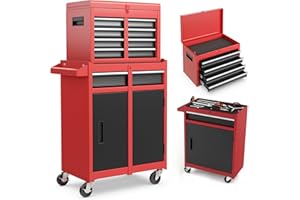 ERGOMASTER Rolling Tool Chest - Heavy Duty Material & Lockable Top-Box & Storage Cabinet for Garage and Workshop - 5-Drawer Tool Box & Multi