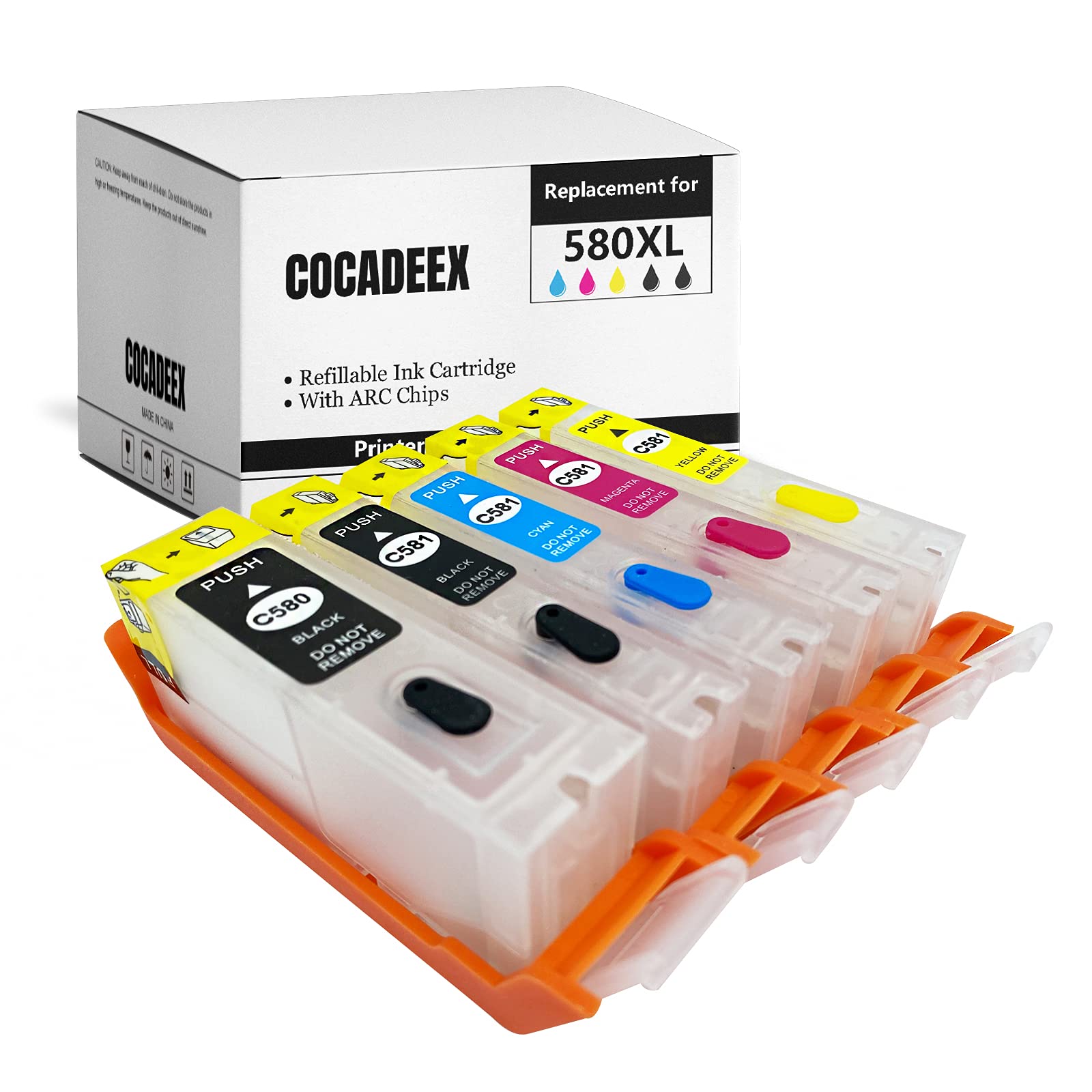 COCADEEX 580XXL Empty Refillable Ink Cartridge Replacement for Canon PGI-580XXL CLI-581XXL,for PIXMA TS6150 TS6151 TS6250 TS6251 TS6350 TS6351 TS705 TR7550 TR8550 TS9550 TS9551C Printer