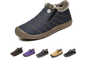 Loodion Men's Waterproof Warm Plush Lined Outdoor Snow Ankle Boots,Anti-Slip Slip-on Lightweight Winter Shoes