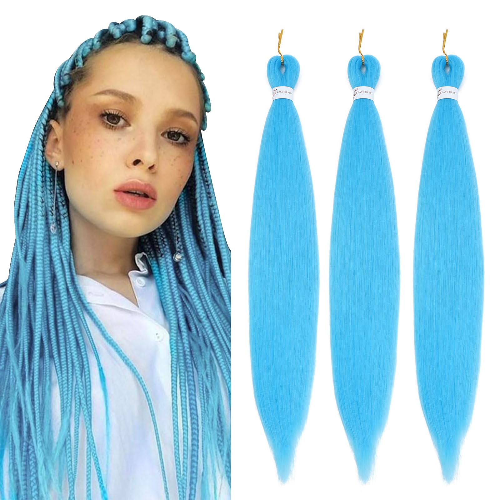 Easy Braid Pre stretched Braiding Hair Extensions - 26 Inch 3Packs Braiding Hair Soft Yaki Texture Crochet Synthetic Hair for Woman Hot Water Setting Crochet Braiding Hair Extensions (Blue#) — image 1