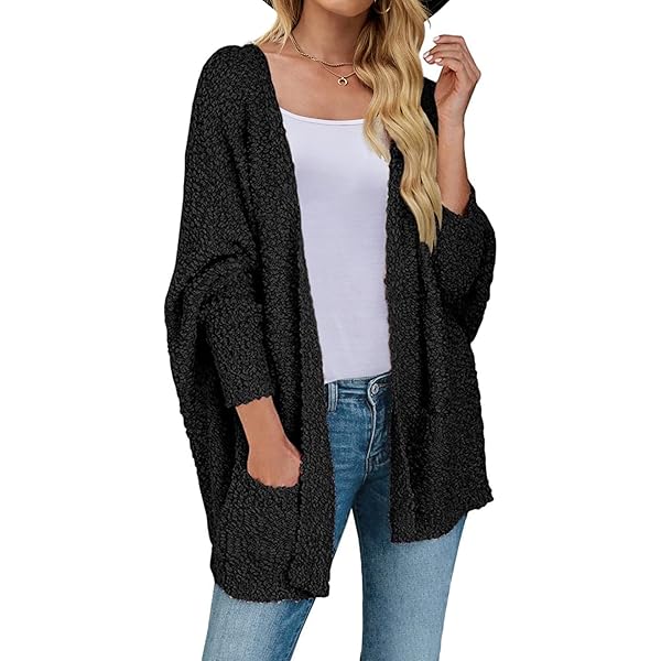 ZESICA Women's Fall Winter 2025 Popcorn Long Sleeve Open