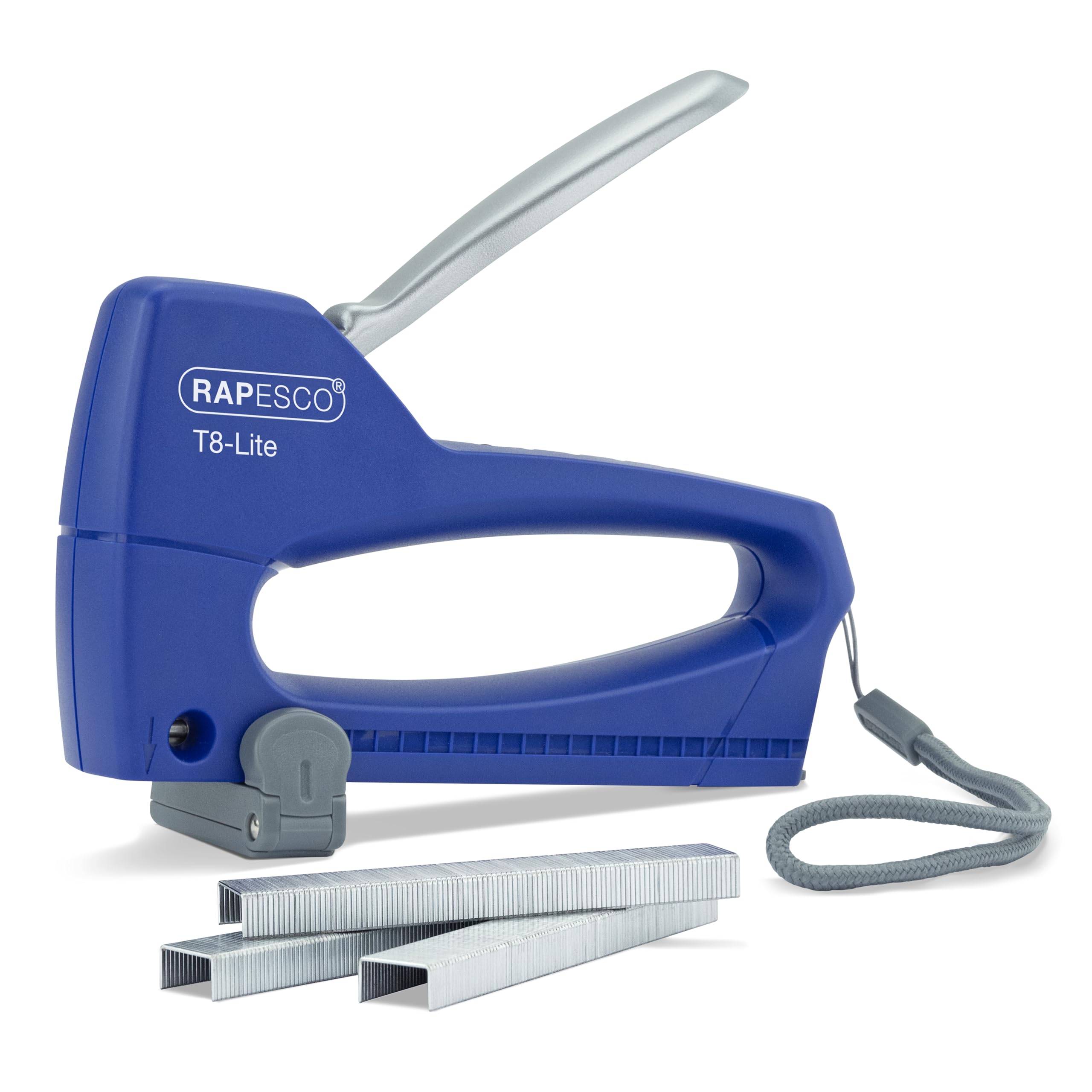 Rapesco 0955 Germ-Savvy Antibacterial, T8-Lite Staple Tacker with 300 13/6mm Staples, Blue/Chrome