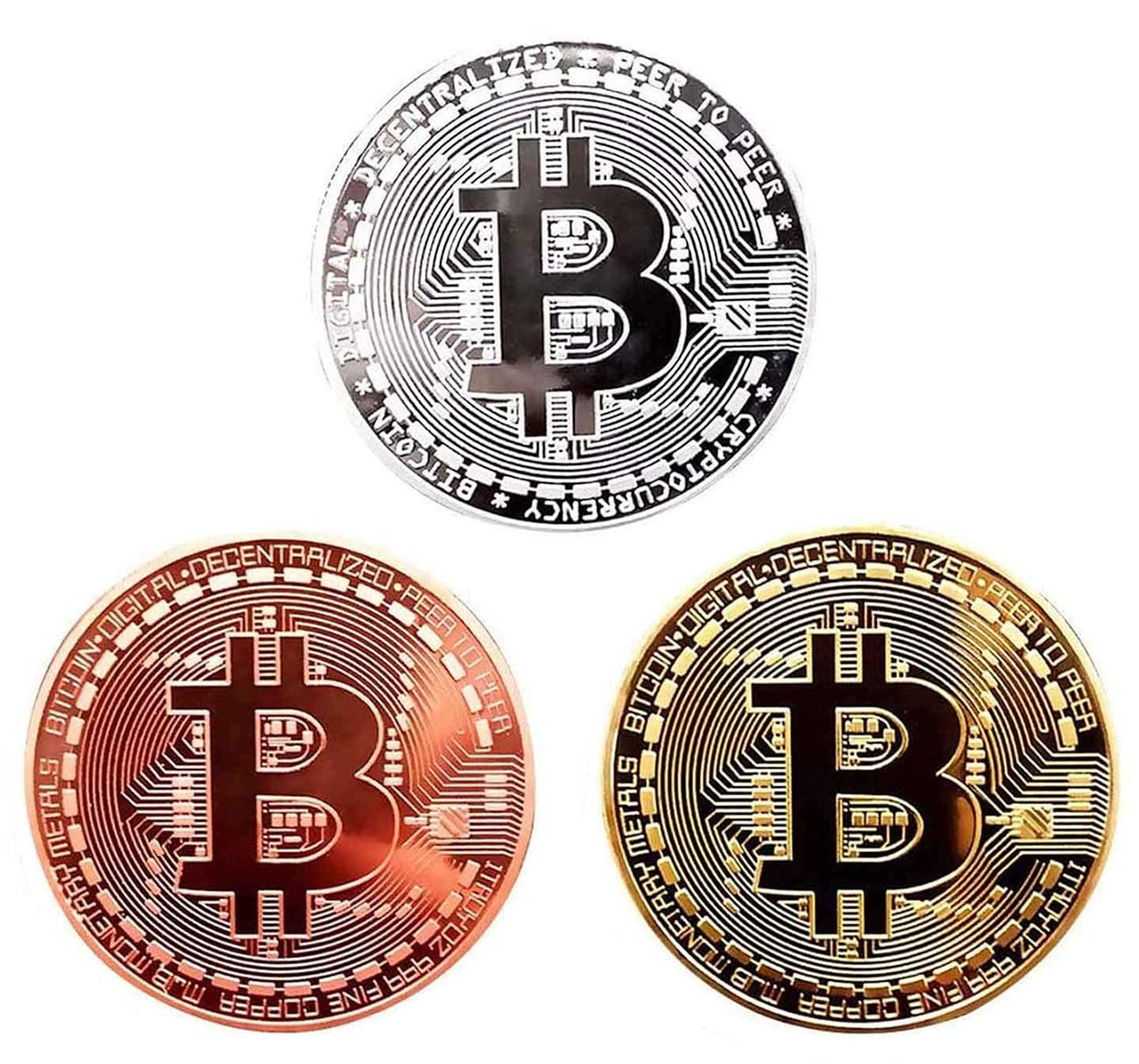QUEAMBLER Bitcoin Coin Gold Plated Coin, Physical Bitcoin Blockchain Cryptocurrency Coin in Protective Collectable Gift Velvet Bag 3 Pieces