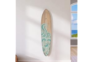 HEADWATERS STUDIO Wooden Surfboard Wall Decor Growth Chart - Surf Board Decor for Kids Room, Wooden Growth Chart for Wall, Surfboard Wall Art, Surfboards for Decoration - Teal Wave (9.5"x 45")