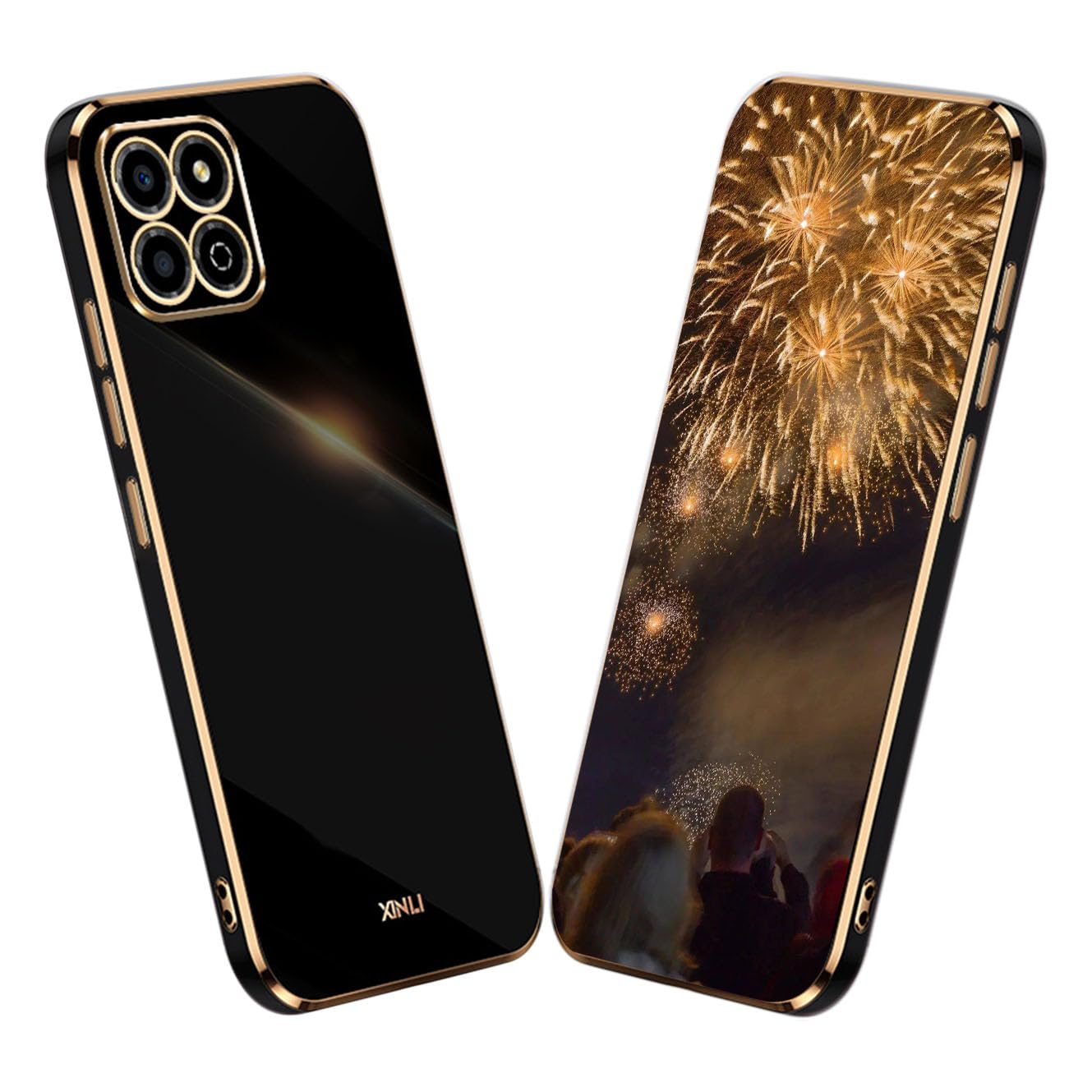 YUECXIN Case for Honor X6b 4G, Ultra Thin Luxurious Bling Soft Premium TPU Bumper Silicone Elegant Cover, Plating Phnom Penh Shockproof Drop-proof Case, Black