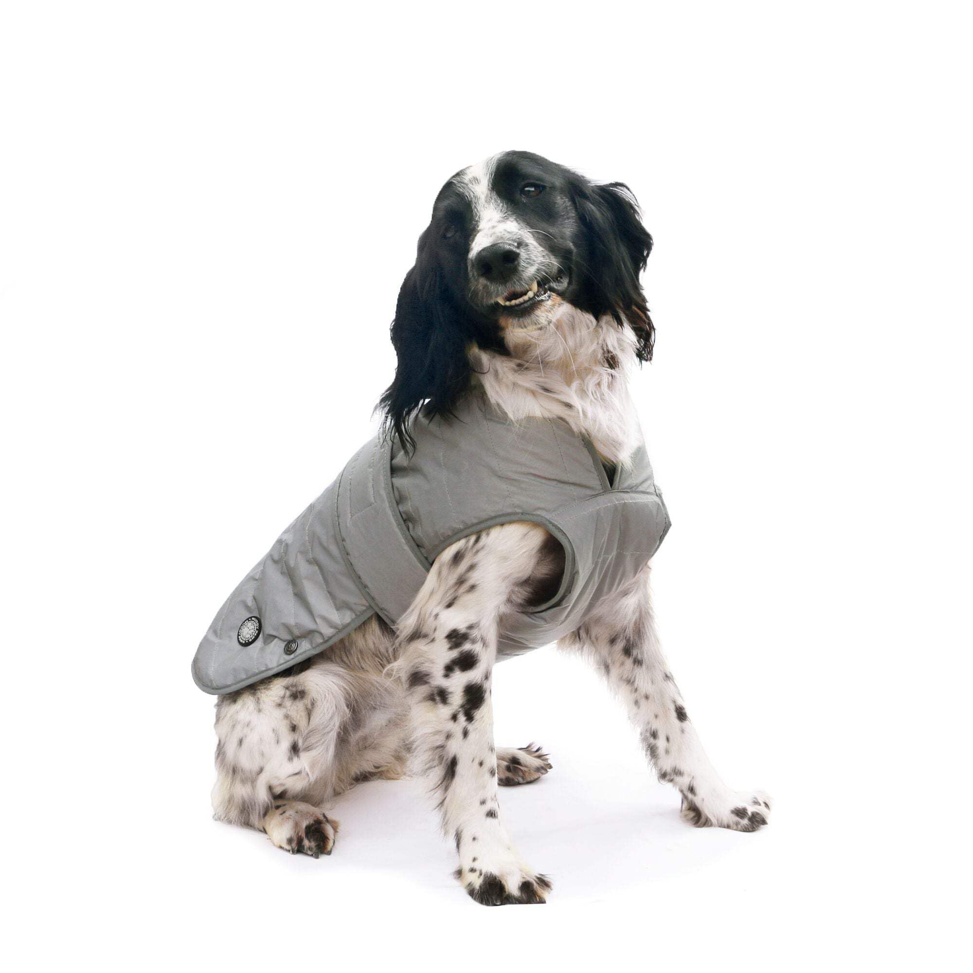 Ancol Muddy Paws Ultimate Reflective Dog Coat Silver - Water Resistant Fleece Lined Jacket with Zippered Harness Hole and Chest Protector - Small/Medium