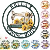 Custom Sewing Room Wall Decor Sign, Personalized Sunflower Sewing Machine Craft Room Sign Unique Home Decor Quilting Metal Wall Art, Customized Last Name Sign for Mom Grandma Nana Gift