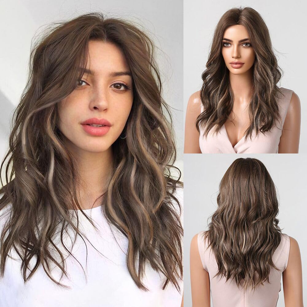 HAIRCUBE Brown Curly Wigs for Women Synthetic Hair Wig with Blonde Highlights — image 1