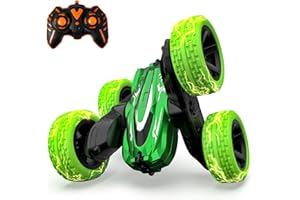 SHARKOOL Remote Control Car | 2.4Ghz Mini RC Cars with Rechargeable Battery, 360° Flips Rotating Double Side Stunt Car | Electric Toy Cars for Kids | Birthday Gift for Boys & Girls-Green