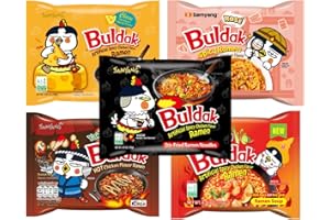 LA VOIE FOODS Korean Spicy Chicken Flavor Ramen - Original, Rose, Cheese, Yakisoba and Tomyang 5 Variety Flavor (Pack of 5)