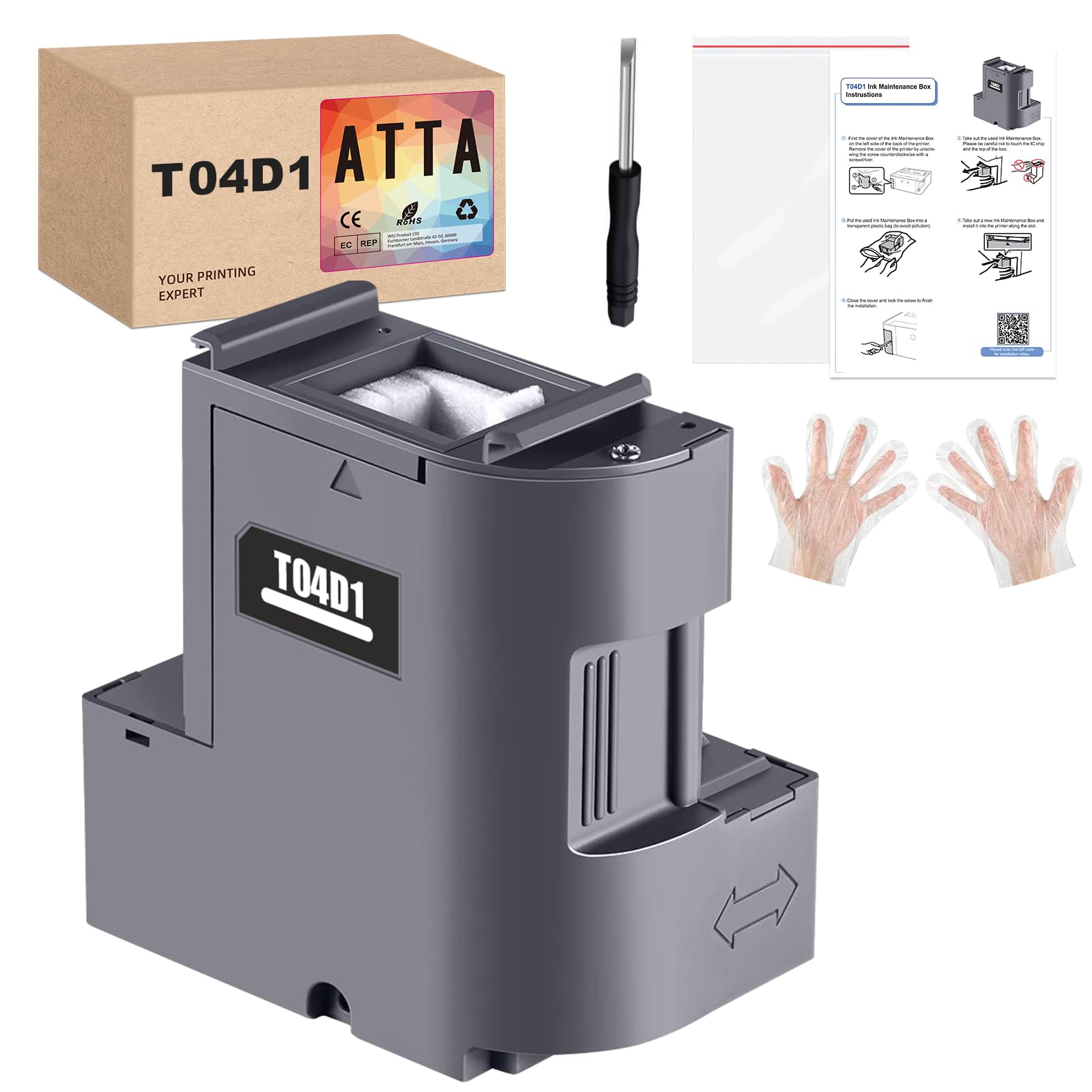 ATTA Compatible T04D1 Ink Maintenance Box for Epson C13T04D100 Work with EcoTank ET-15000 ET-2760 ET-3760 ET-4760 ET-3700 ET-3750 ET-4750 ET-5150 Workforce WF-2860 (1-Pack)