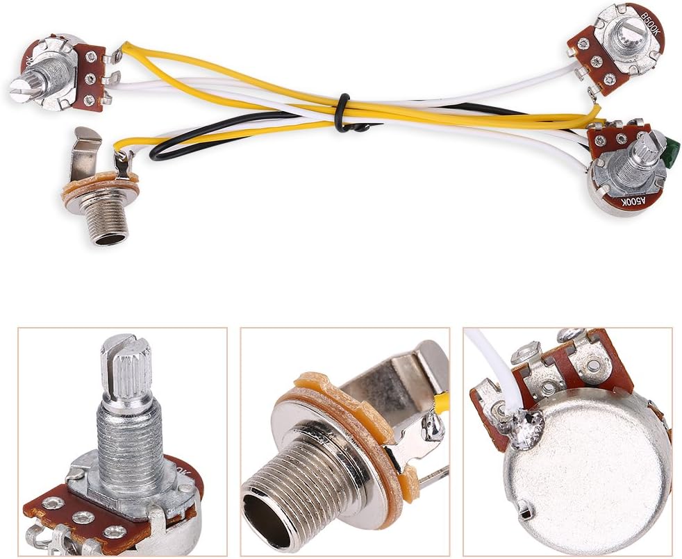 Electric Bass Wiring Harness Kit, 5-String Prewired Passive with 500K Pots 3-Way Toggle Switch Jack Copper Bushings - Image 3
