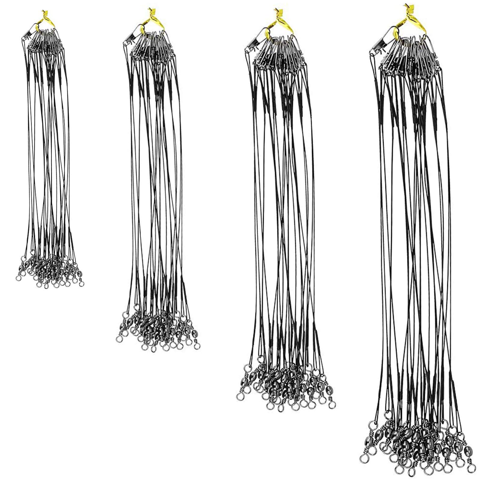 sus 80 Pcs Fishing Wire Leaders, with Rolling Swivels, Stainless Steel Trace Leaders with Snap, for Pike Hidden Main Line Prevent Fish Bite Line - 15/20/25/30 cm