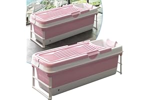 PUREMIND Portable Bathtub, 62 Inches Foldable Bathtub for Adult, Collapsible Bathtub with 2 Side Handles, Folding Bathtub with Waterproof Neck Pillow, Pink
