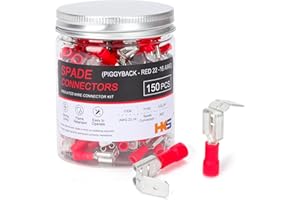 HKS 150PCS Piggyback Vinyl Insulated Spade Connector Red 22-16 AWG - 6.3mm 1/4" Electrical Quick Disconnect Wire Connectors Kit - Tinned Copper PVC Terminals
