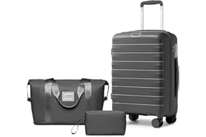 LARVENDER Luggage Sets 3 Piece with Duffel Bag Hardside PP Carry On Suitcase with 360° Spinner Wheels TSA Lock Luggage Sets for Men, Grey