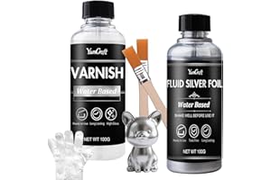 YUMCRAFT Liquid Silver Leaf Paint, Water-Based Silver Liquid Gilding 100ml and Gloss Varnish 100ml, Shiny Quick Dry Acrylic Paint Metallic for Arts Painting, Ideal for Craft Canva Fabric, Non Fading and Toxic