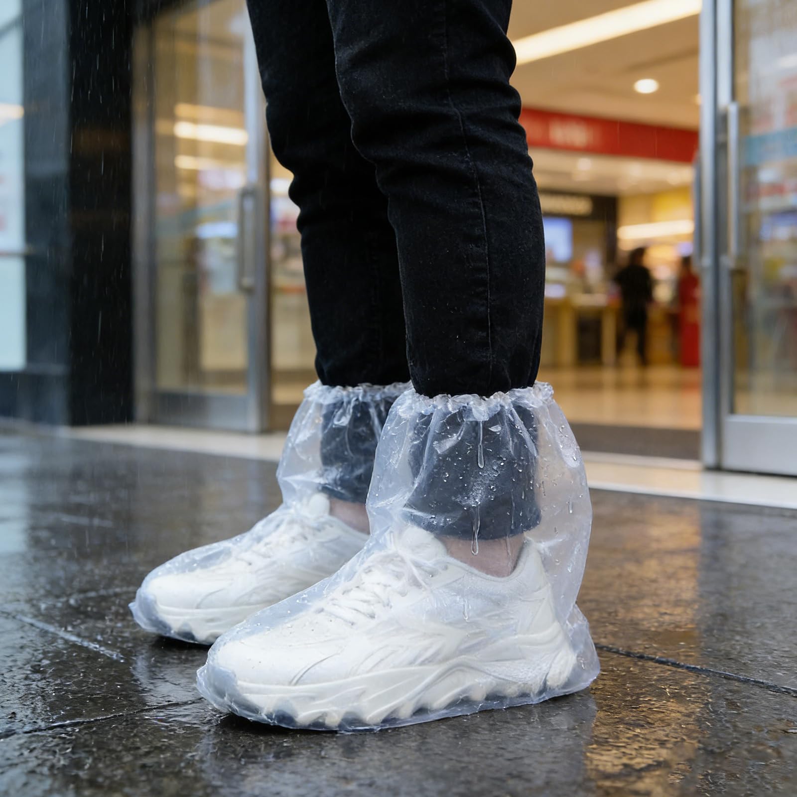 Photo 1 of 12 Pcs Waterproof Shoe Covers for Rain, Non-Slip Disposable Rain Shoe Covers, Plastic Shoe Ponchos, Thickened PE Material Boot Covers for Men and Women (Clear)
