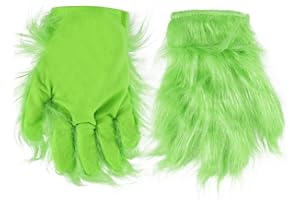 PEUTIER Green Furry Monster Gloves - Funny Halloween Xmas Outfit, Santa Hand Decorations for Christmas Cosplay Costume Access