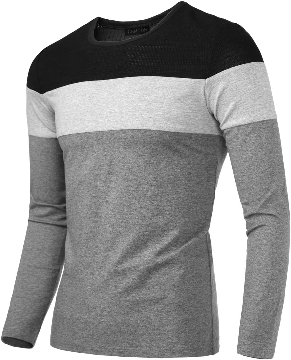 Men's Casual Slim Fit Contrast Color Long Sleeve T-Shirt Tee