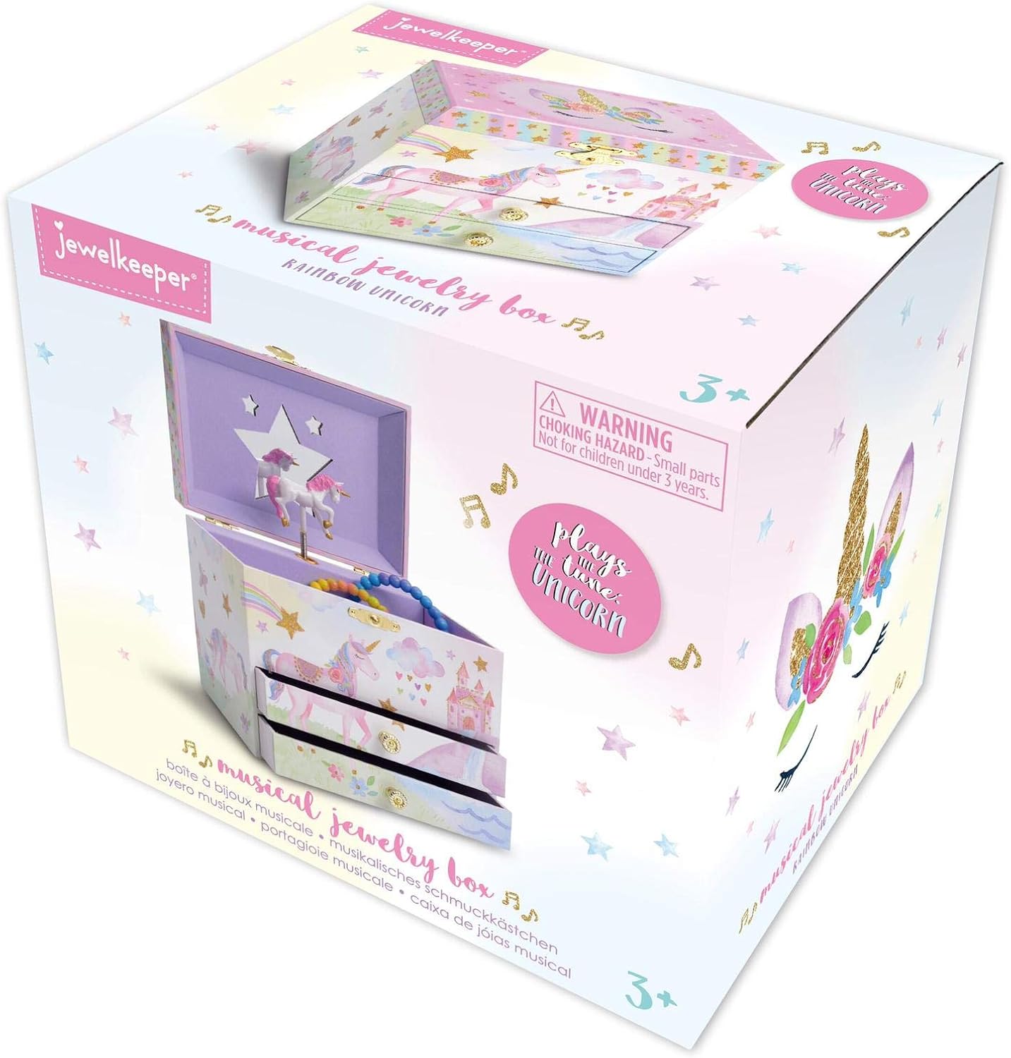 Jewelkeeper Musical Jewelry Box with 2 Pullout Drawers, Glitter Rainbow and Stars Unicorn Design, The Unicorn Tune: Jewelry