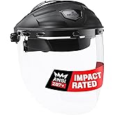 NoCry Premium Safety Face Shield for Grinding and Cutting — Clear Anti-Fog, Impact Resistant Visor and Adjustable Headgear — ANSI Z87.1 Certified for Industrial Use — Washable Sweatbands Included