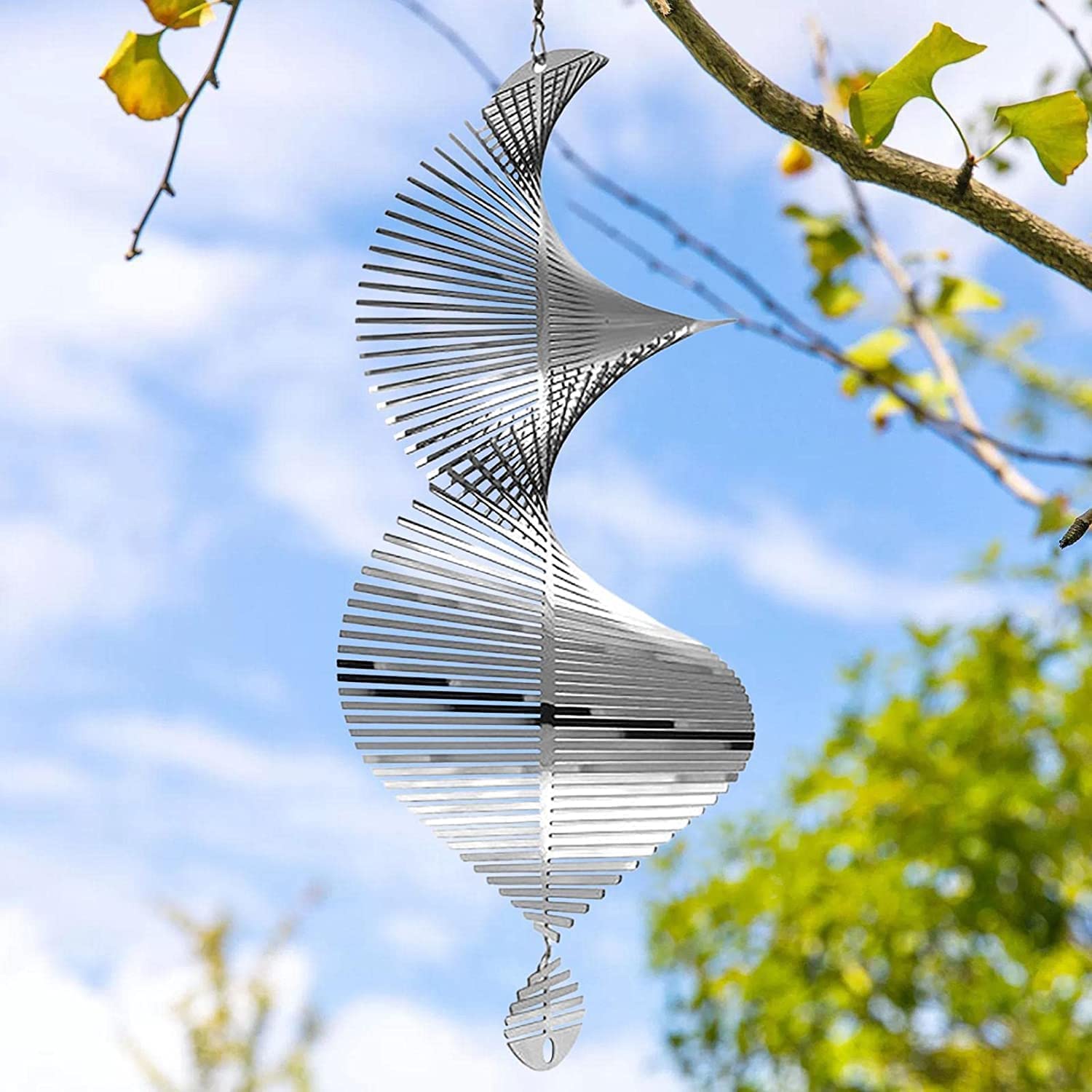 Metal Spiral Oval Wind Spinner, 3D Wind Chime, 360° Spinner Hanging Sign Tree Pendant Suncatcher for Outdoor Living Room Window Corridor Yard Decoration