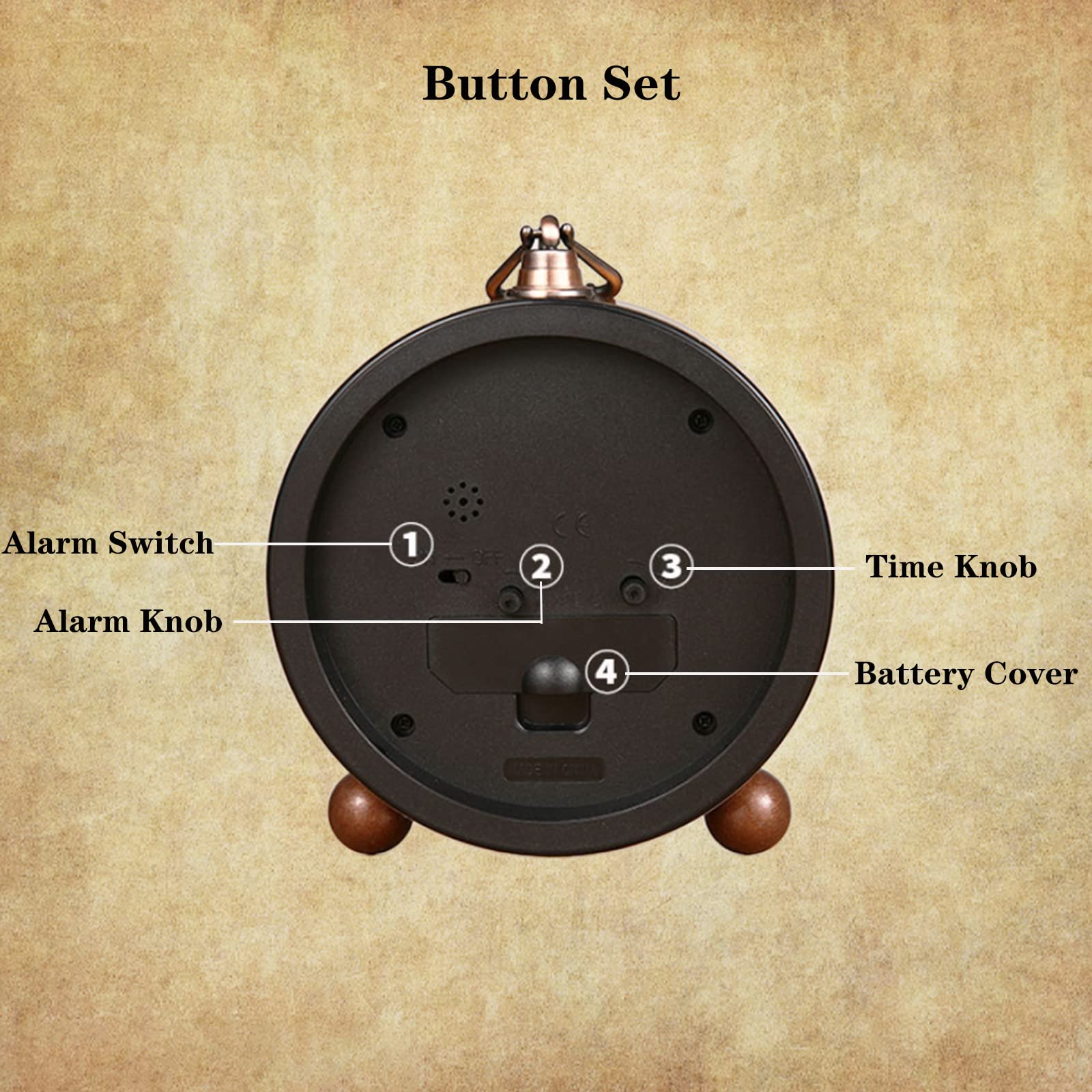 JUSTUP Golden Table Clock, Retro Vintage Non-Ticking Table Desk Alarm Clock Battery Operated Silent Quartz Movement HD Glass for Bedroom Living Room Indoor Decoration (Arabic)