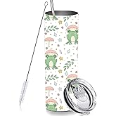 RNFENQS Frog Skinny Tumblers with Lids and Straws, Double Wall Vacuum Slim Water Tumbler 20 OZ for Men Women