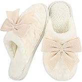 Aquavel Thora Women's Cute Bow Slippers Cartoon House Fur Shoes Cozy Indoor Momory Foam Outdoor