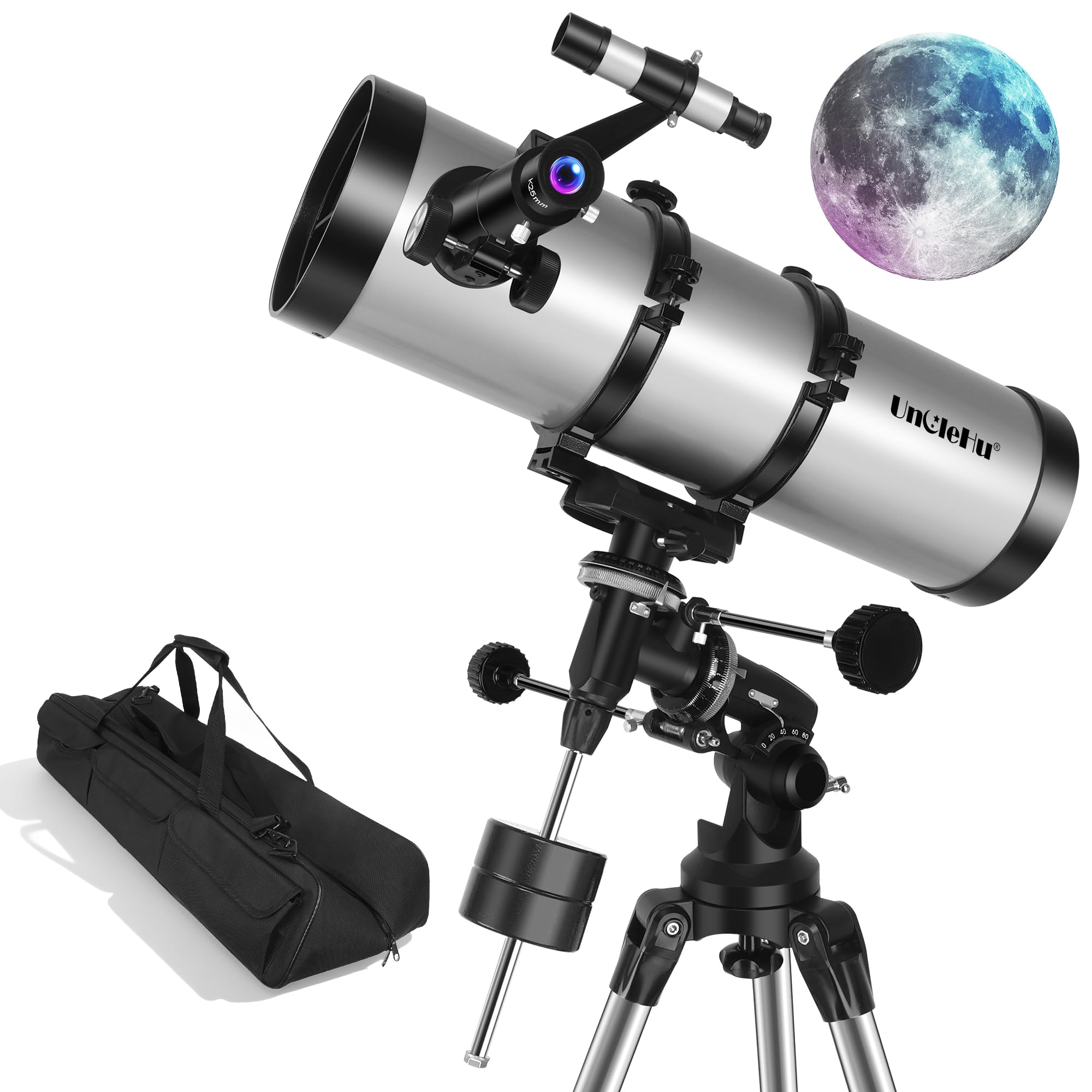 Photo 1 of UncleHu 150EQ Newtonian Reflector Telescope for Adults High Powered, Professional Equatorial Telescopes for Adults Beginners with Portable Carry Bag, Phone Adapter, Stainless Steel Tripod, Moon Filter
