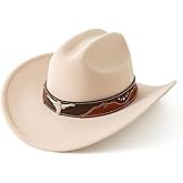 Lanzom Cowboy Hat for Women with Wide Brim Felt Western Cowgirl Hats for Cowboys and Cowgirls