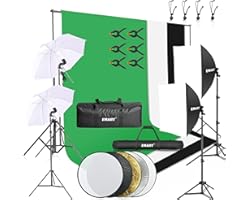 EMART 8.5 x 10 ft Backdrop Support System, Photography Video Studio Lighting Kit Umbrella Softbox Set Continuous Lighting for