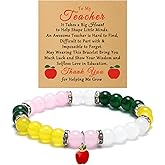 Appreciation Thank You for Women Beaded Bracelet Back to School End of Year Best Teacher Retirement Gifts for Teachers Female Mom Grandma Aunt Meaningful Gift Jewelry Bracelet with Massage Card