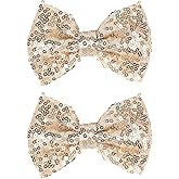 2-Pack 4-Inch Love Fairy & Glitter Sequin Bow Hair Clips-Sparkly Fashion Alligator Barrettes for Girls, Kids & Women, Gold