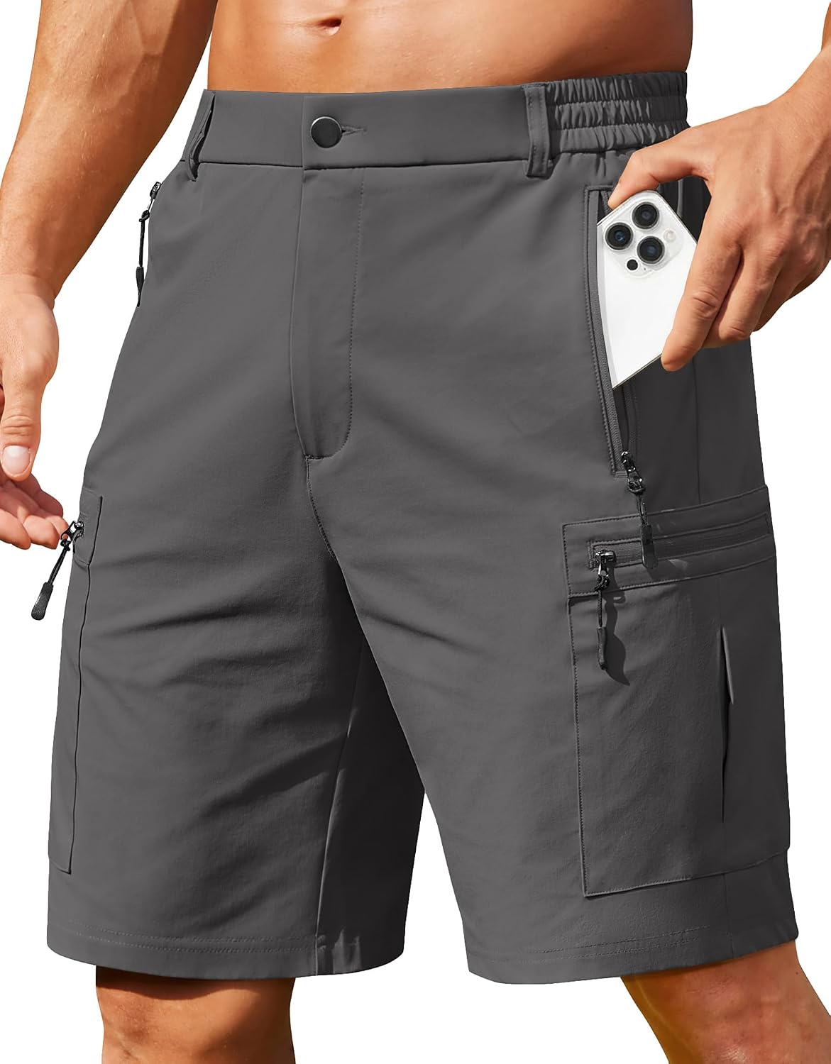 COOFANDY Men's Hiking 9" Cargo Shorts Lightweight Outdoor Shorts Quick Dry Golf Camping Casual Fishing with 5 Zipper Pockets