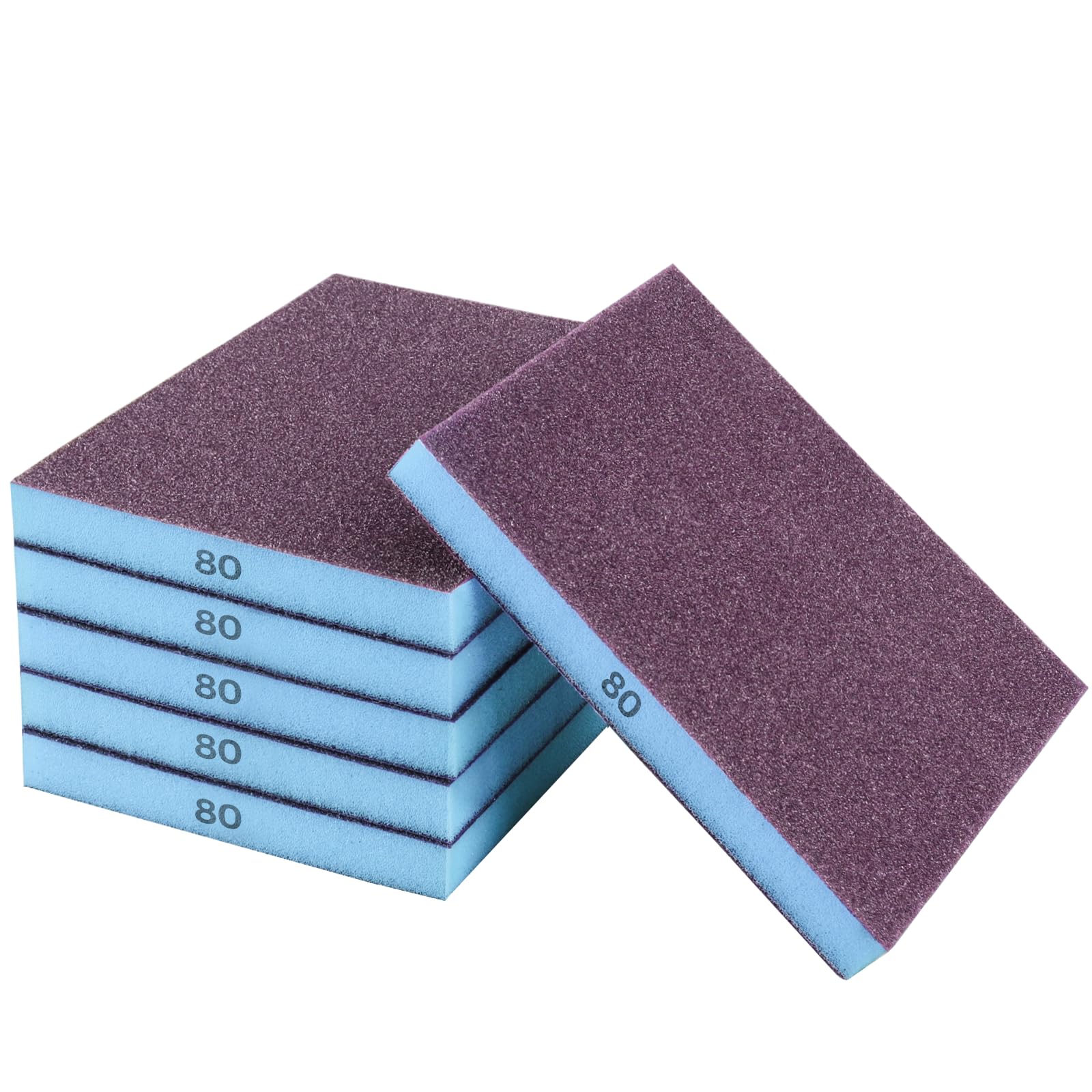 STEBRUAM 6 Pieces Sanding Sponges, 80 Grits Specifications Sanding Pads,sand sponge Washable and Reusable,Sand Paper Pack for Metal Wood Wall