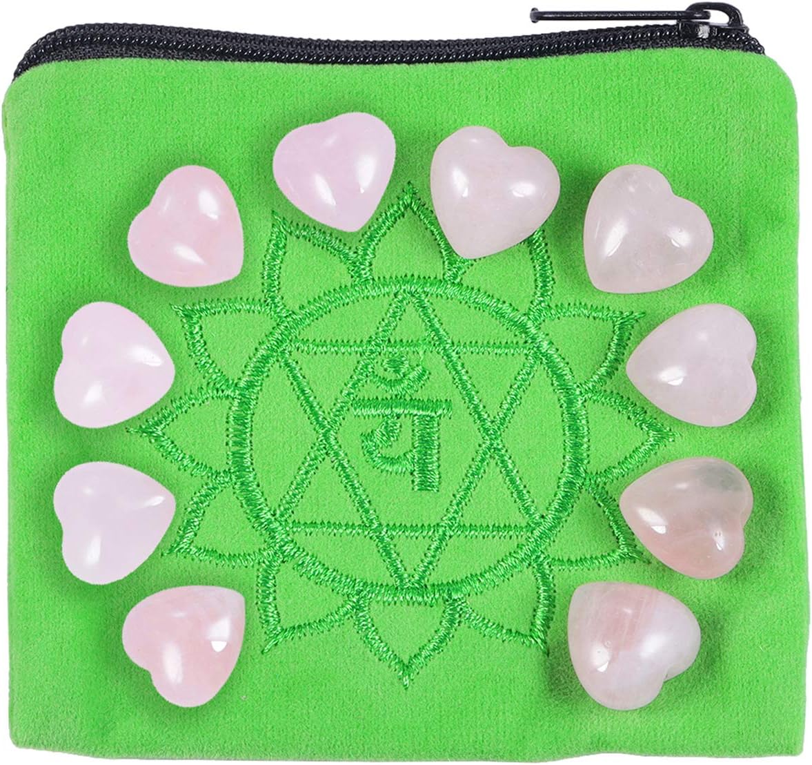 rockcloud 10 PCS Healing Crystal Rose Quartz Heart Love Carved Worry Stones with Chakra Bag Meditation Reiki Balancing: Home & Kitchen