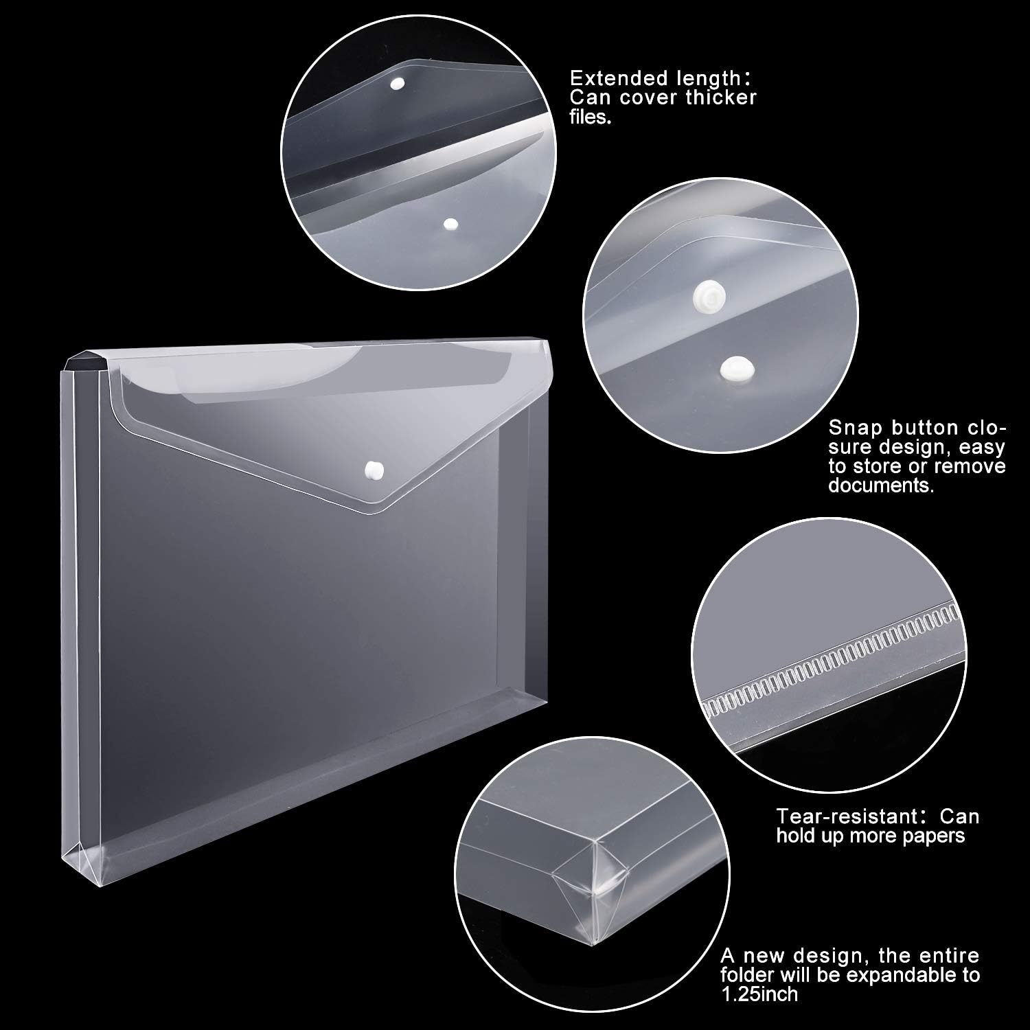 EOOUT 12pcs Clear Folders, Plastic Waterproof Envelope with Snap Button Closure and Expandable Gusset, for Letter Size and A4 Size … : Office Products