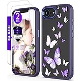 DagoRoo for iPhone 16E/17E Case+Tempered Glass Screen Protector, [Military Grade Protective] Slim Soft TPU & Hard PC,Girls Women Crystal Clear Flower Pattern Cover for iPhone 16E/17E-Butterfly