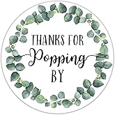 EKSPLODI Thanks for Popping by Stickers, Greenery Baby Shower Favor Stickers, 2 Inch, 50-Pack