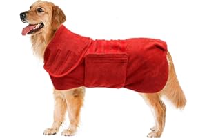 Geyecete Dog Drying Coat -Dry Fast Dog Bag - Dog Bathrobe Towel - Microfibre Fast Drying Super Absorbent Pet Dog Cat Bath Robe Towel,Luxuriously Soft-Red-L