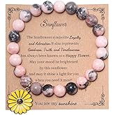 Sunflower Gifts For Women Inspirational Bracelet for Mom Daughter Best Friends Sister Natural Stone Stress Relief Gifts Charm Bracelet Pink Mother's Day Christmas Jewelry