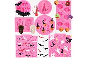 WINERMING Halloween Molds Silicone Pumpkin Skull Spider Batskeleton Hand Bat Ghost for Chocolate Candy Fondant Polymer Clay Cupcake Gummy Cake Decorating