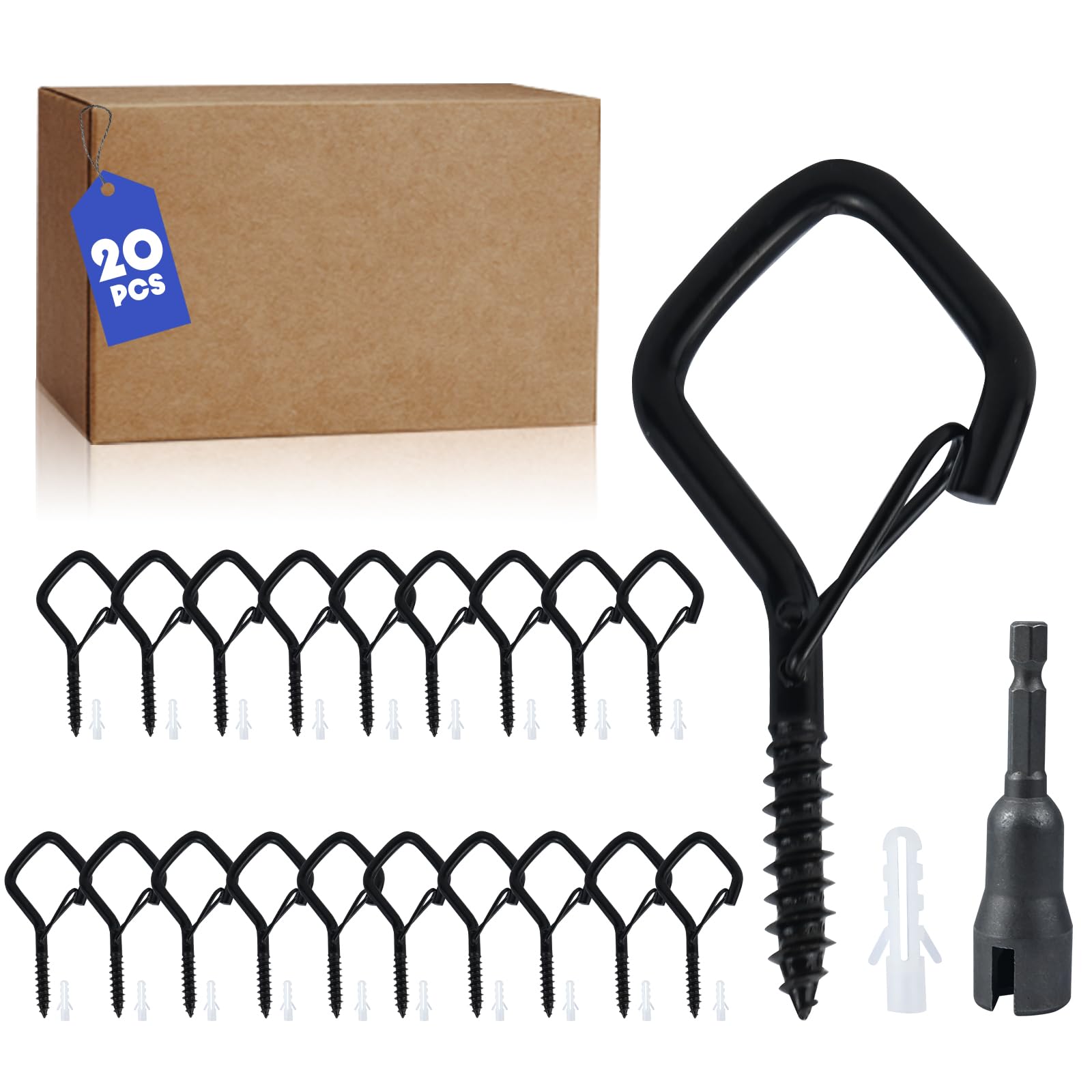 GOTDYBST 20 Pcs Screw in Hooks, Ceiling Hooks, with 22 Safety Buckles, Hooks for Outdoor Lights, for Hanging Plants, Fairy Lights, Christmas Lights, Bird Feeders Hooks for Hanging