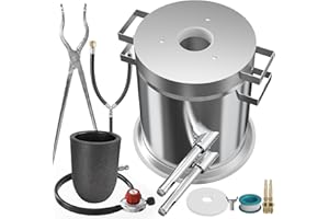 GEIMRSY 12KG Stainless Steel Barrel Propane Melting Furnace Hand Casting Set with Crucible Tongs, 12KG (26LB) Medium Capacity Graphite Crucible, Aluminum Silver Gold Metal Melting Recycling Forging
