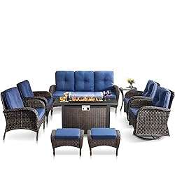 HUMMUH 9 Piece Patio Furniture Set with Fire Pit