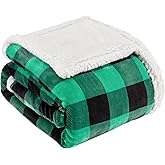 Touchat Sherpa Green and Black Buffalo Plaid Christmas Twin Blanket 60" X 70", Fuzzy Fluffy Soft Cozy Blanket, Fleece Flannel Plush Microfiber Blanket for Couch Bed Sofa (Green and Black)