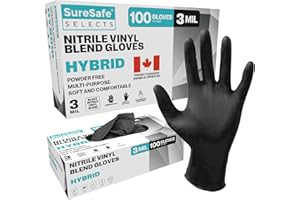 SURESAFE Vinyl and Nitrile Blend Black Gloves Disposable, 3 Mil Latex Free Disposable Gloves, Cooking Gloves
