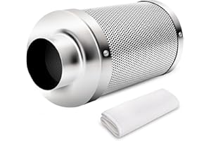 iPower 4 Inch Air Carbon Filter, with Australia Virgin Charcoal for Inline Fan, Hydroponics, Grow Tent, Prefilter Included, Reversible Flange 4" x 12", Silver